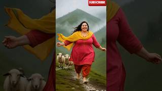Desi Plus Size Beauty Enjoying Rain In Dubai Hills With Sheep