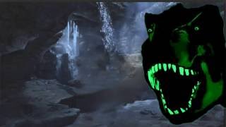 greenscreen    blue SCARY T REX DINOSAUR with eyes and teeth glow in the dark