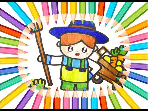 Farmer - Drawing and coloring tutorial for kids | Belajar Menggambar Petani untuk Anak