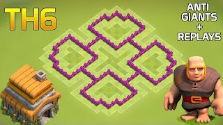 CLASH OF CLANS - BEST TH6 FARMING BASE WITH REPLAYS (ANTI - GIANTS)| COC TH6 DEFENSE BASE 2016