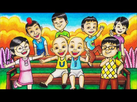 Cara Menggambar Upin Ipin | Cara Menggambar dan Mewarnai Upin Ipin
