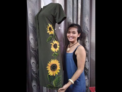 Dạy Vẽ hoa Hướng Dương trên Đầm sau 2 buổi học tại lớp vẽ Viet Art