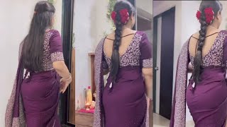 Elegant Maroon Chiffon Saree Traditional Glamorous Look Stunning Back Pose Lover