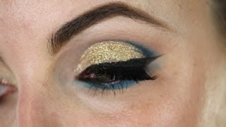 Glamor eye gold glitter & navy blue- back to school dance makeup- Elle Leary Artistry