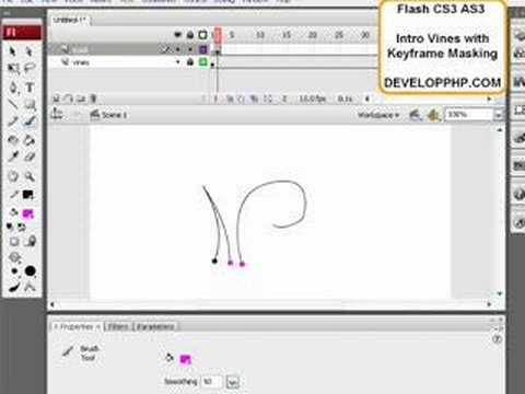 Flash Animated Vines Floral keyframe masking tutorial - Mask Tip