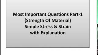 Simple Stress and Strain||strength of material MCQ for SSC JE, RPSC AE, RAILWAY EXAM, ESE, GATE