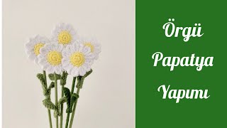Örgü Papatya Yapımı / Uzun Kök Papatya / Knit Daisy / Örgü Papatya Nasıl Yapılır
