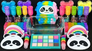 Rainbow Panda Slime | Mixing Makeup, Glitter And Beads Into Clear Slime. Asmr Slime.