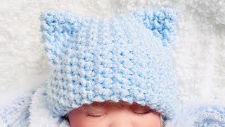 SUPER CUTE! Crochet Baby Hat with Ears FAST AND EASY CROCHET PATTERN FOR ALL SIZ