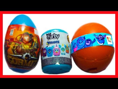 3 SORPRESAS. HUEVO CON FIGURA GORMITI, FURBY DE MASHEM´S Y MONSTER BASKET PELOTAS. SURPRISE EGG.