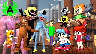 Fnf Part 5 Animation 3D Cartoon But Huggy Wuggy Baldi And Fnaf And Creepypasta Are All In It