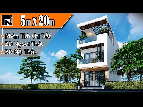 TNA116 - Mẫu nhà ống 3 tầng đẹp 5x20m phong cách hiện đại với 3 phòng ngủ | Kiến trúc TN