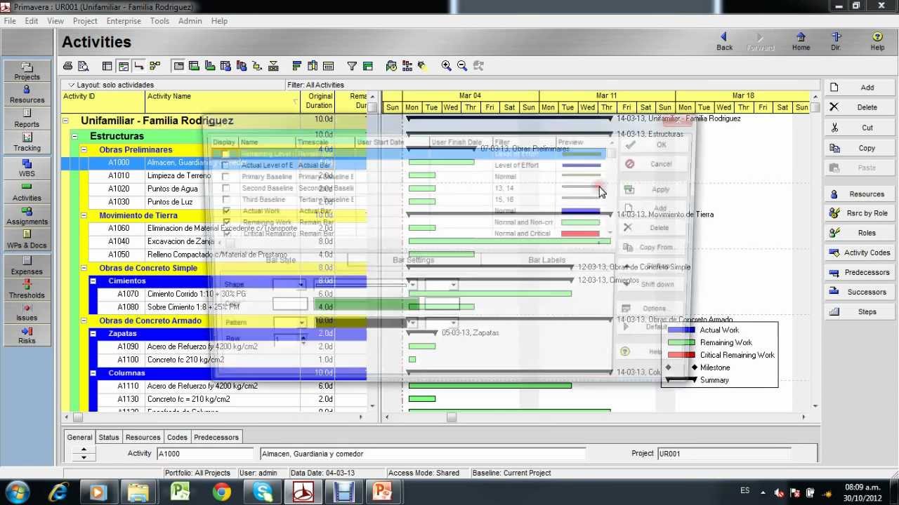 primavera p6 7 9 barras gantt duraciones fechometro gantt chart