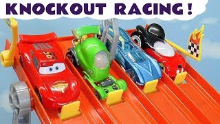 Cars Lightning Mcqueen Hot Wheels 4 Lane Knockout Racing with Mickey Mouse and funny Funlings TT4U