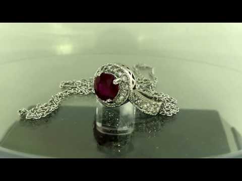Platinum Ruby And Diamonds Pendant Necklace 1.23 Carat Halo Pave Handmade Platinum Ruby And Diamonds Pendant Necklace 1.23 Carat Halo Pave Handmade