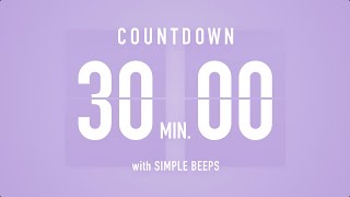 30 Min Countdown Flip Clock Timer / Simple Beeps 🫐 🔔