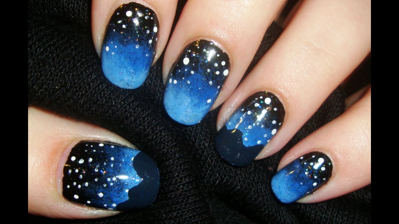 Short Nail Design with Starry Sky - wide 4