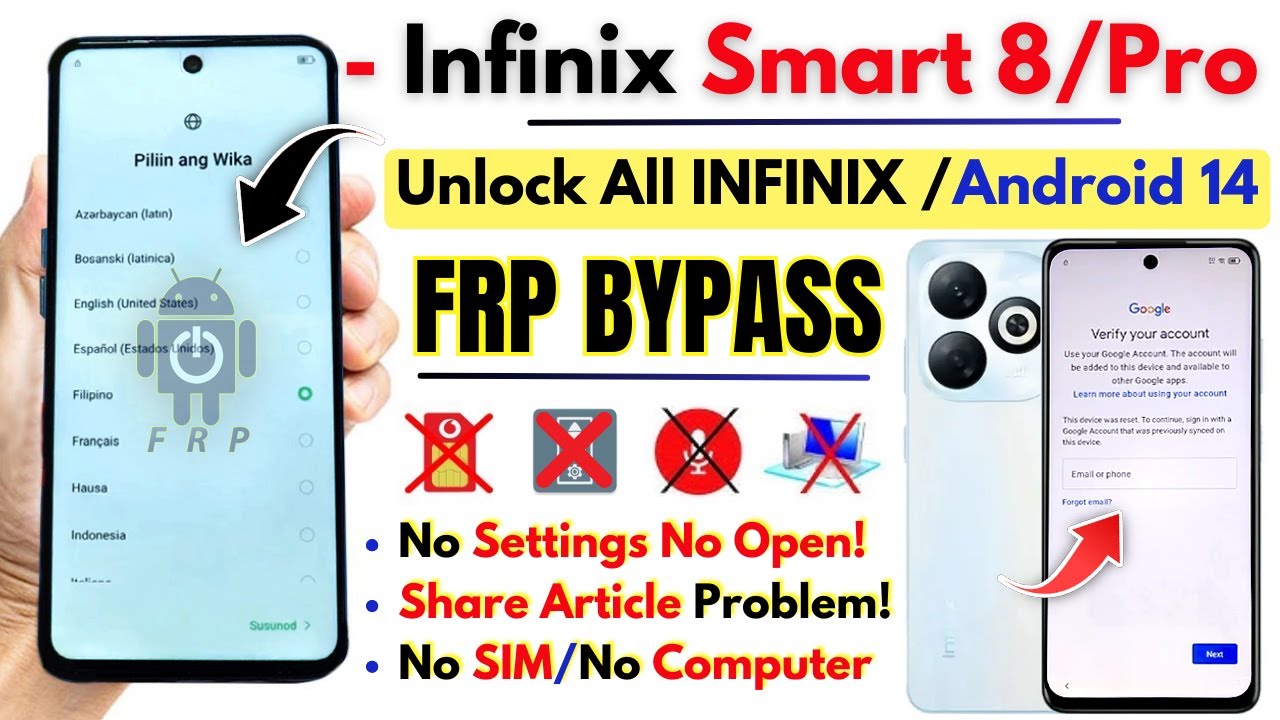 Unlock All Infinix Smart 8 FRP Bypass 2025 Without PC Unlock All Infinix Smart 8 FRP Bypass 2025 Without PC