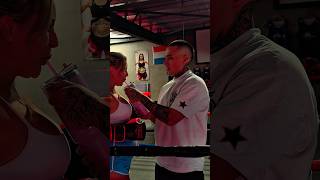 Female Boxer On Pads Sharp Combos, Fight Ready