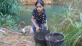 Poor Girl In The Forest Dig Worms As Bait And Use Bagua Cages To Catch Fish, Shrimp, And Crab
