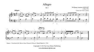Mozart : Allegro in B flat Major, K 3