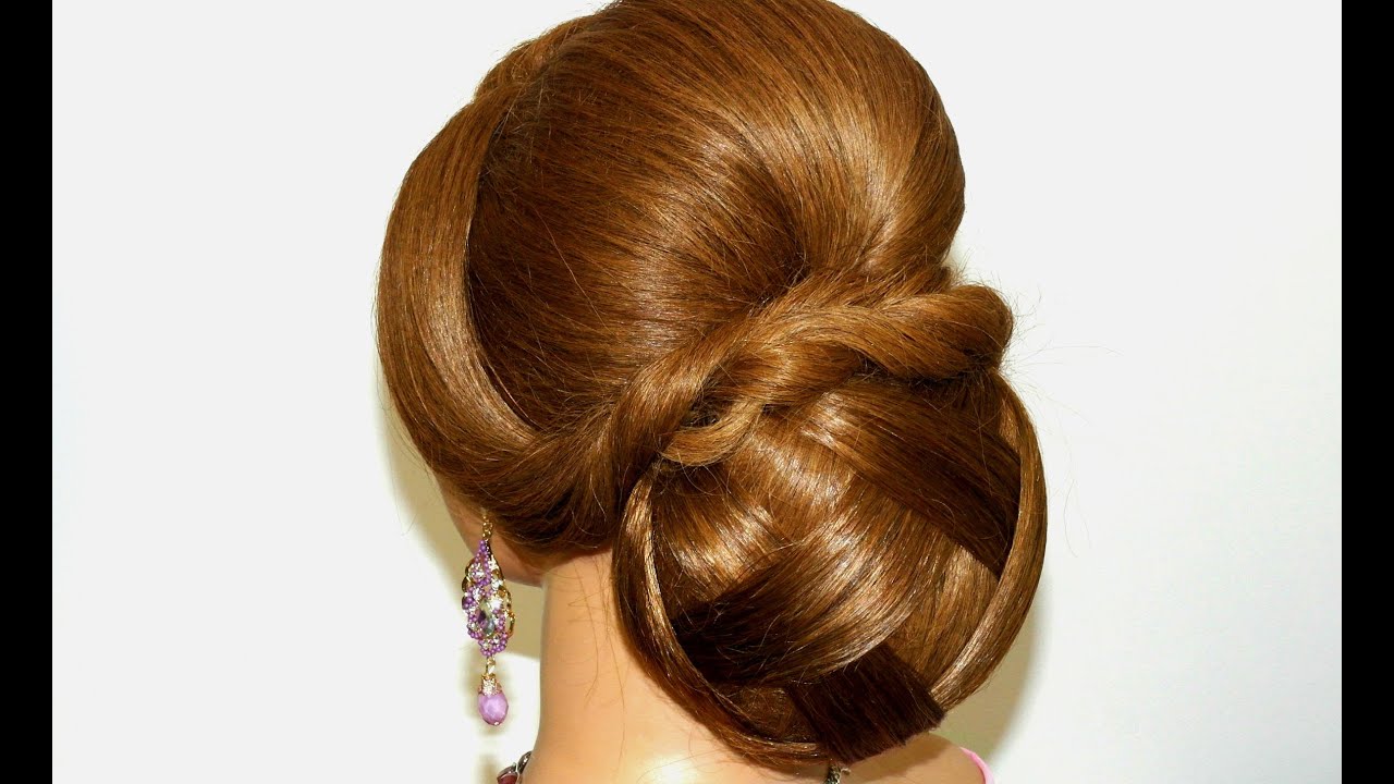 Prom wedding hairstyle for long hair. Bun updo. - YouTube