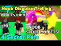Noob Disguise Trolling With 4 Secret Pets! Noob Thief? - Bubble Gum Simulator Roblox