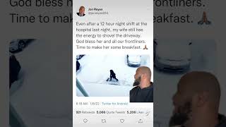 Man let’s his wife shovel snow after 12 hour shift