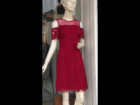 day cat may. hướng dẫn cắt đầm ren chữ A, tay rớt vai, cổ tròn. How to cut cocktail dresses.