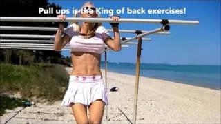 Sexy Fitness Girl- Pull ups on the Beach