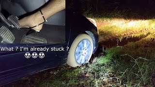 Pedal Pumping With High Heels, Car Almost Stuck In Mud Exterior View