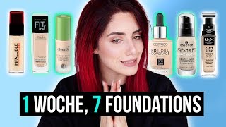 Ich teste 7 Tage JEDEN TAG eine DROGERIE Foundation! XXL Foundation vergleich