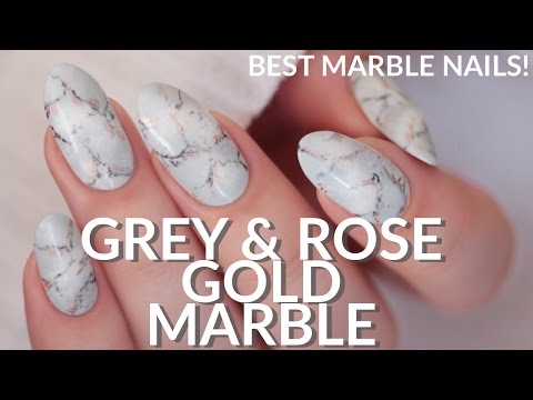 REALISTIC GREY & ROSE GOLD EASY MARBLE NAIL ART TUTORIAL - YouTube
