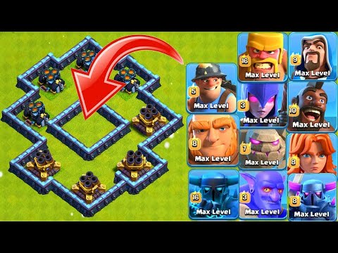 Max ×4 Multi Mortar + Max Geared Up Mortar Vs All Ground Troops | Maze Trap - Clash of clans.