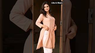 Chic Home Look In White Shalwar & Lite Peach Kurti