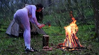 Mary Does A Solo Camping In The Rain ⛈️ | Solo Overnight In The Forest Near The Fire #Camping #Asmr