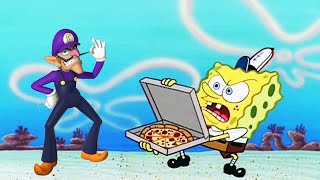 Waluigi Trying To Get A Pizza From Spongebob