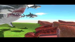 Big Battle - Megalodon Vs Giant Carnivorous Worms 100 Animal Revolt Battle Simulator