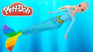 Play Doh Disney Princesses Frozen Elsa Rainbow Mermaid Dress * RainbowLearning