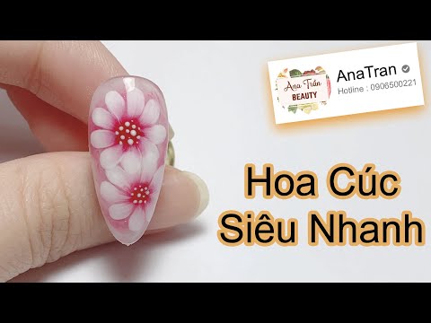 Mẫu Trang Trí Móng Tay Đẹp Hoa Cúc Cọ Tròn