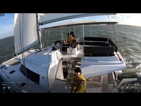 Sailing Nautitech 46 Fly catamaran in Force 8 - double digit speeds AND revolutionary big flybridge