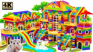Satisfying Video | Build Mega Magnetic Balls Castle Have Rainbow Slide To Swan Lake