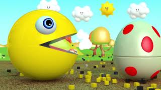 Learn Colors with PACMAN VS Street Vehicle Playground and Excavator Magic Slide Farm for Kids#111