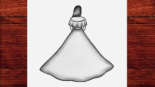 Arkası Dönük Elbiseli Kız Çizimi - Kolay Elbiseli Kız Çizimi - Karakalem Kolay Y