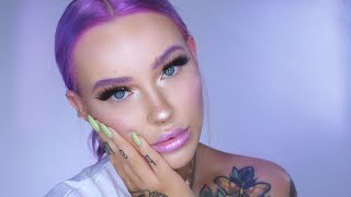 full face of cheap concealer / makeup tutorial / purple brows / glitter eyes full face of cheap concealer / makeup tutorial / purple brows / glitter eyes