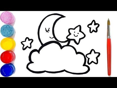 Glitter Moon and Stars Vẽ và Tô Màu Mặt Trăng và Bầu Trời Sao Cho Bé, Dạy Bé Học Vẽ | Little Pea ☆