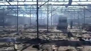 Дебальцево, сгорел рынок после обстрела 25.07.2014