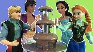 Disney Princess vs Princes Chocolate Fountain Challenge + Surprise Eggs + Candy w/ Elsa! Mini Movie