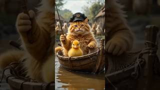 Chubby Cat Duck Rowing Together Funny First