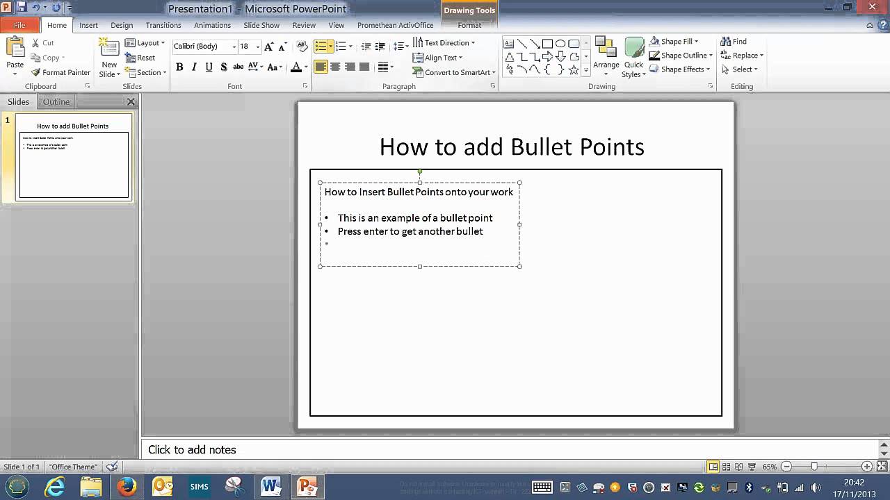 how to add bullet points on word 2013